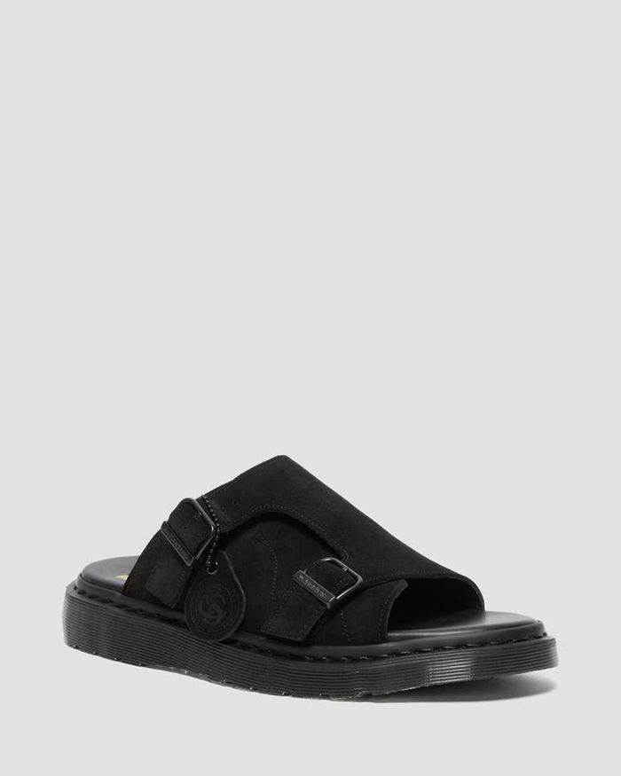 Dr Martens Womens Dayne Made in England Suede Slide Sandals Black - 49570ZOVD